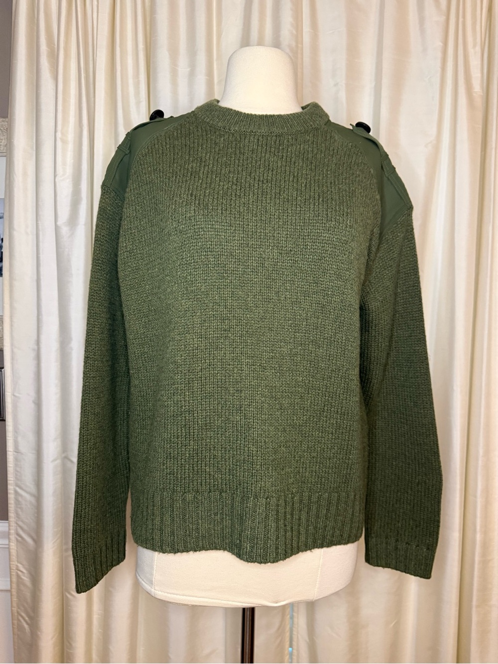 Sézane La Maille Olive Green Merino Wool Military Shoulder Sweater Size S - Picture 3 of 12